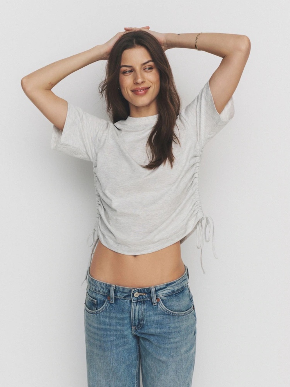 Universal Thread Side-Tie Shortsleeve Crop Boxy T-Shirt White Slub X-Large